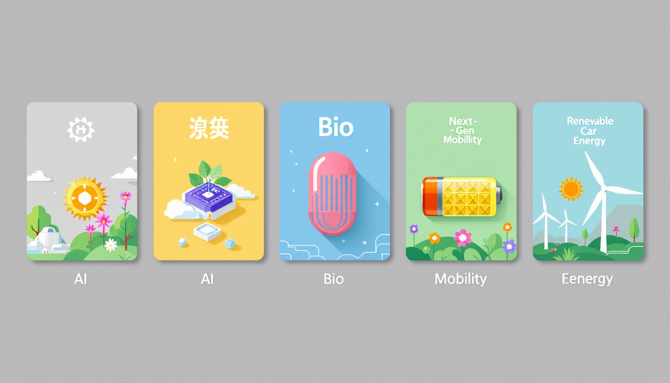 국민성장펀드의 미래 주도 투자 산업을 시각적으로 표현한 표와 상징 아이콘들