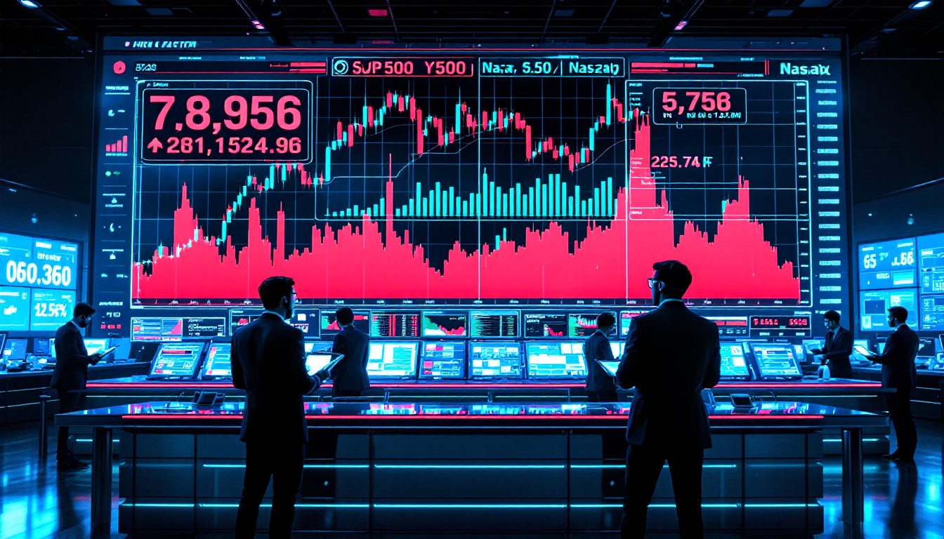 2026년 S&P500과 나스닥 지수의 투자 리스크와 흐름을 보여주는 증권 거래소 모습