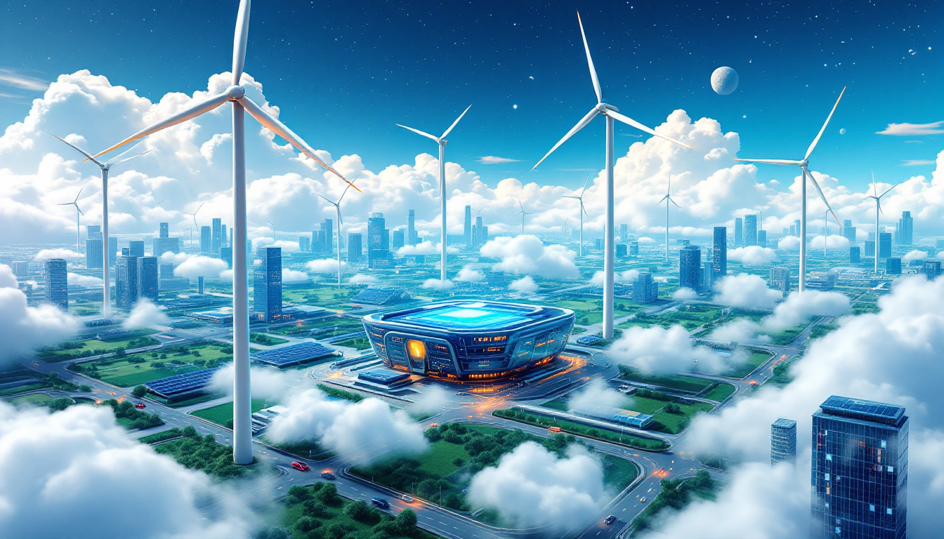 AI 인프라와 재생에너지가 결합된 미래 도시와 데이터 센터 모습