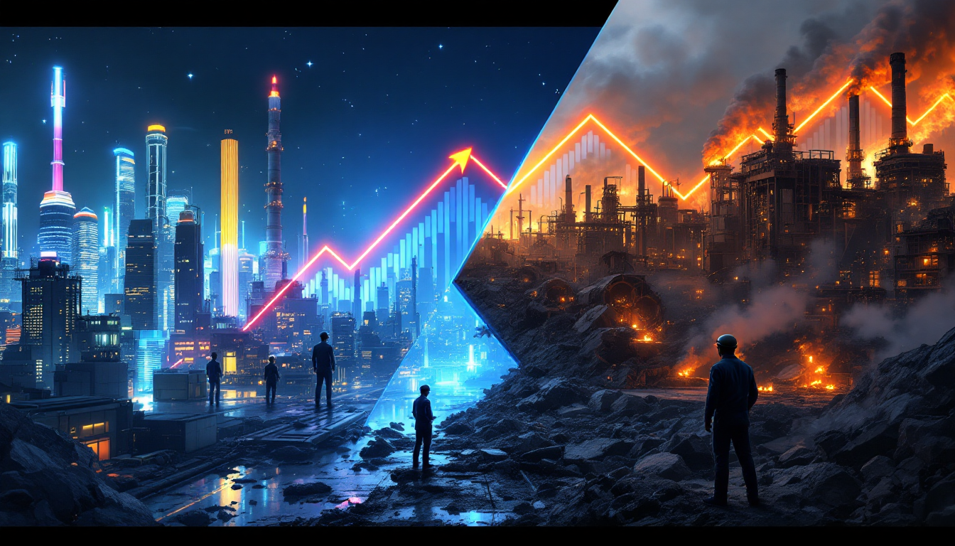 2026년 K자형 경제 양극화를 보여주는 AI 성공 기업과 부진 기업의 대조 모습.