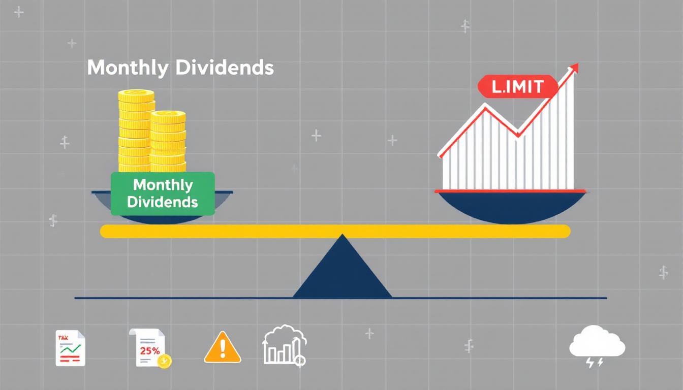 커버드콜 ETF의 단점인 주가 상승 제한, 세금 부담, 하락장 방어 한계를 경고하는 개념적 이미지