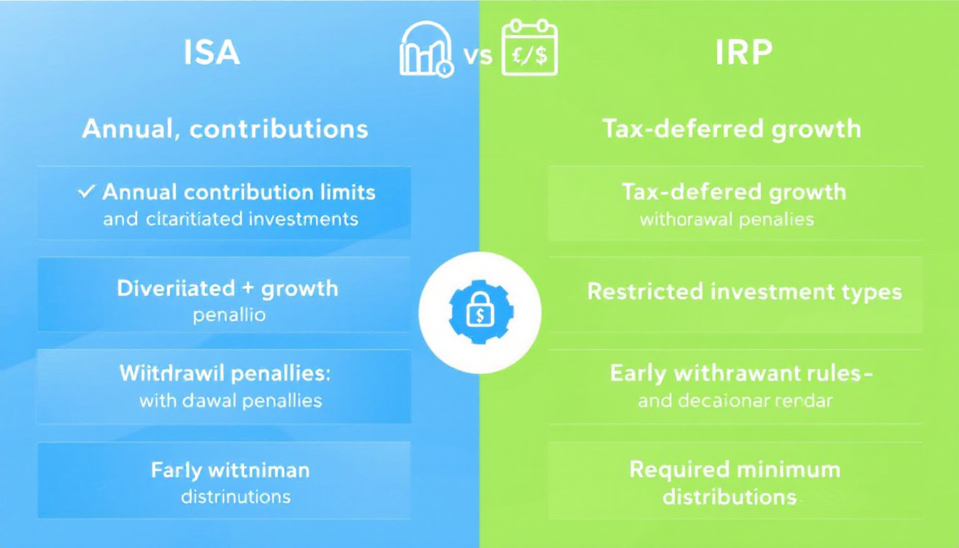 ISA 와 IRP 계좌의 주요 특징과 차이를 비교 설명하는 인포그래픽 이미지