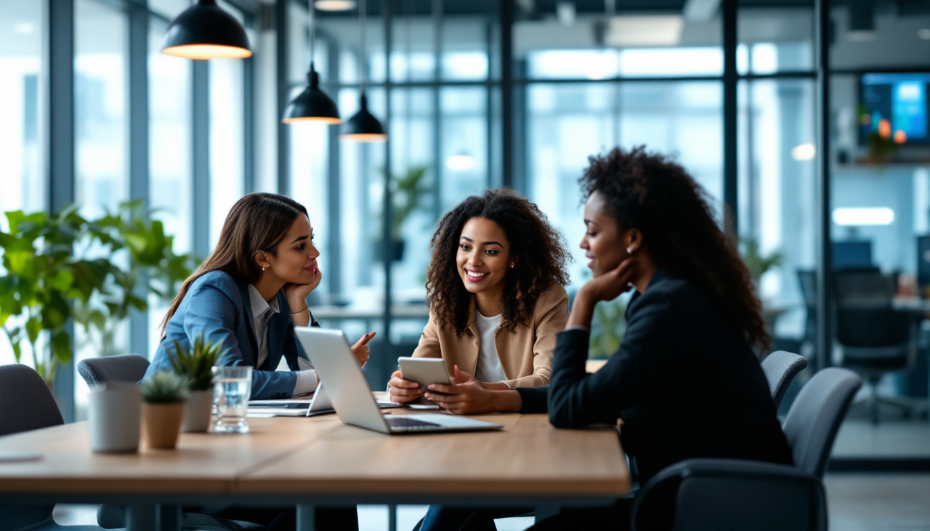 2026년 Office에서 다양한 사람들이 워크플로우 자동화 도구를 논의하는 모습