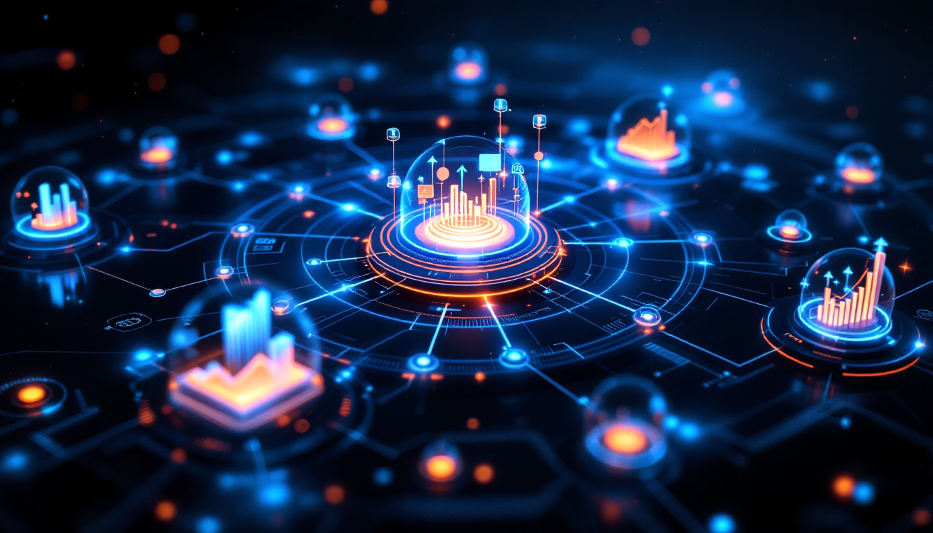 코어-위성 포트폴리오 구조를 보여주는 디지털 렌더링 이미지