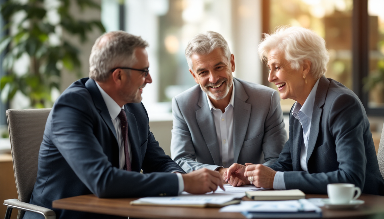 안정성과 세제 혜택을 강조하는 IRP 관련 상담을 하는 중년 부부