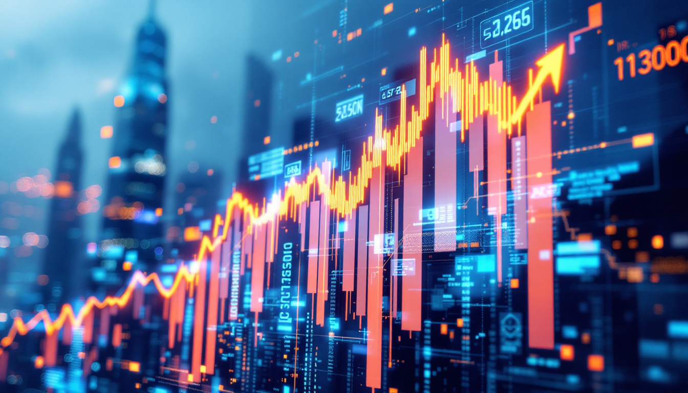 2026년 미국 AI 기술 주도 성장 시장 그래프와 도시 전경