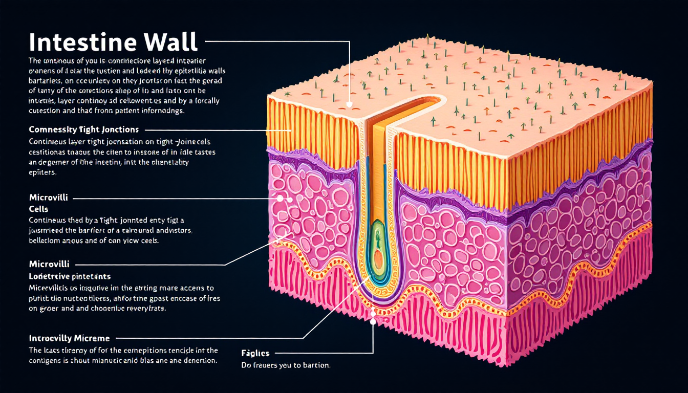 튼튼한 장 내벽 세포와 면역 체계 안정화를 표현한 인포그래픽 스타일 실사 이미지