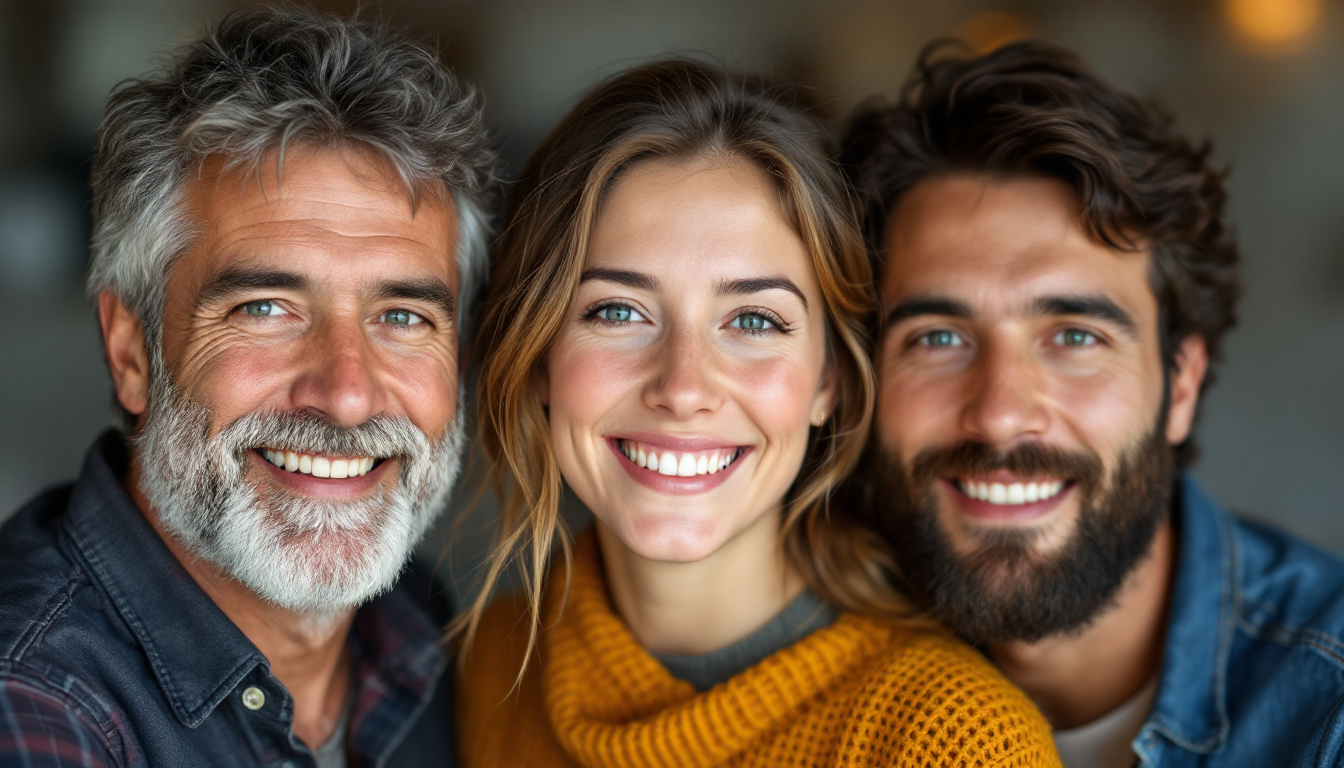 20대, 40대, 60대를 대표하는 사람들이 연령별 ETF 자산 배분 차트를 보는 모습