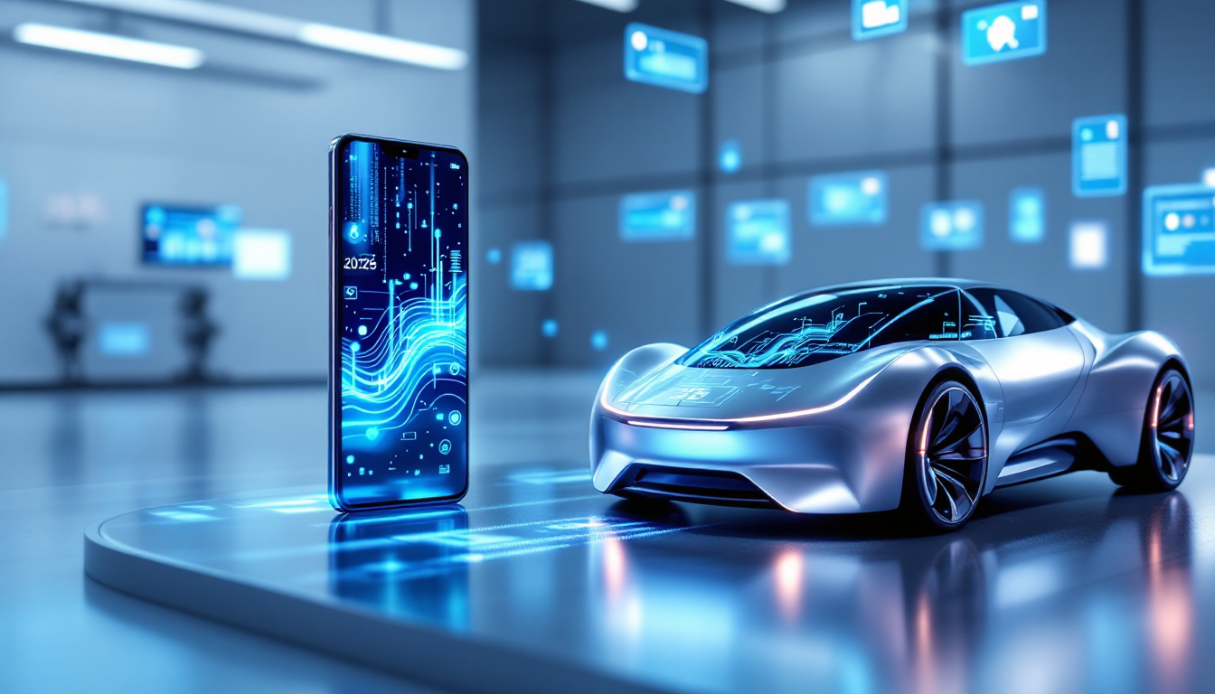 2026년 온디바이스 AI 기술로 구동되는 스마트폰과 자율주행차 모습.
