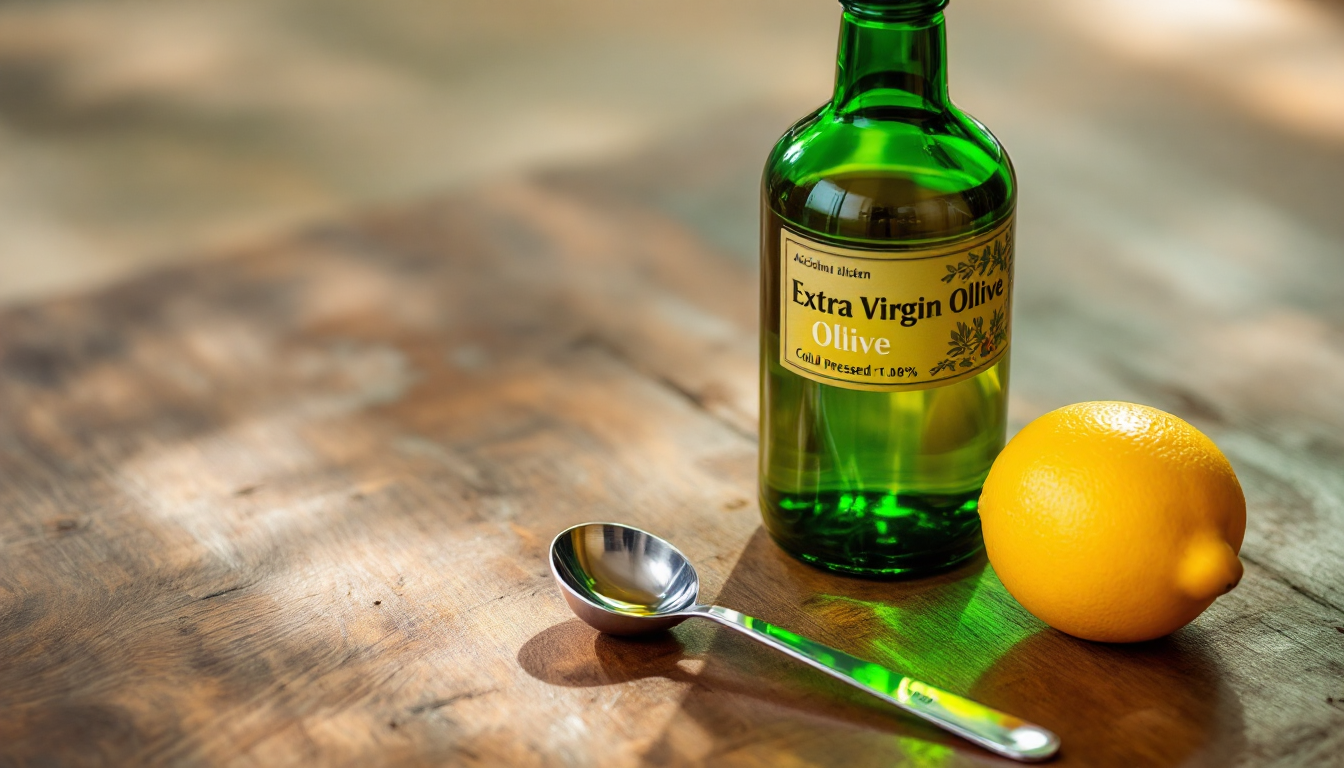 신선한 엑스트라버진 올리브오일과 레몬즙, 정확한 섭취량을 보여주는 모습