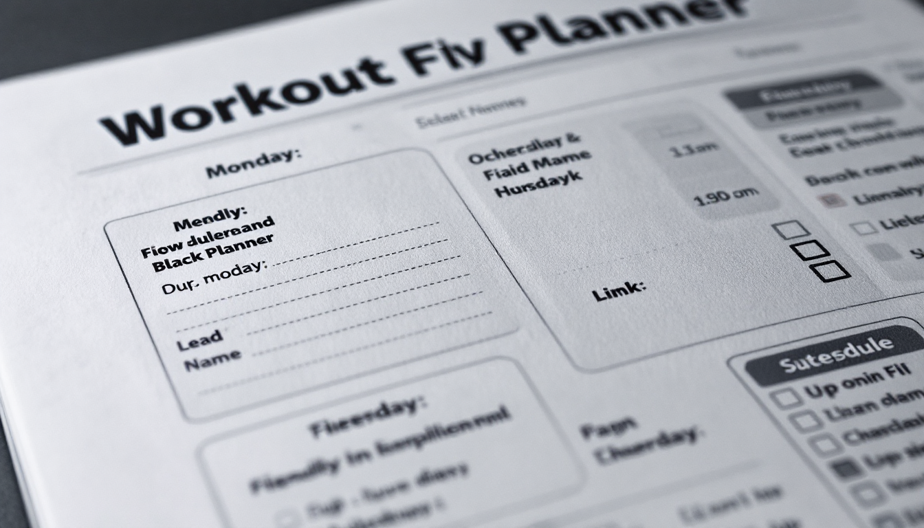 주간 운동 계획표와 운동용품이 놓인 책상 위 사진