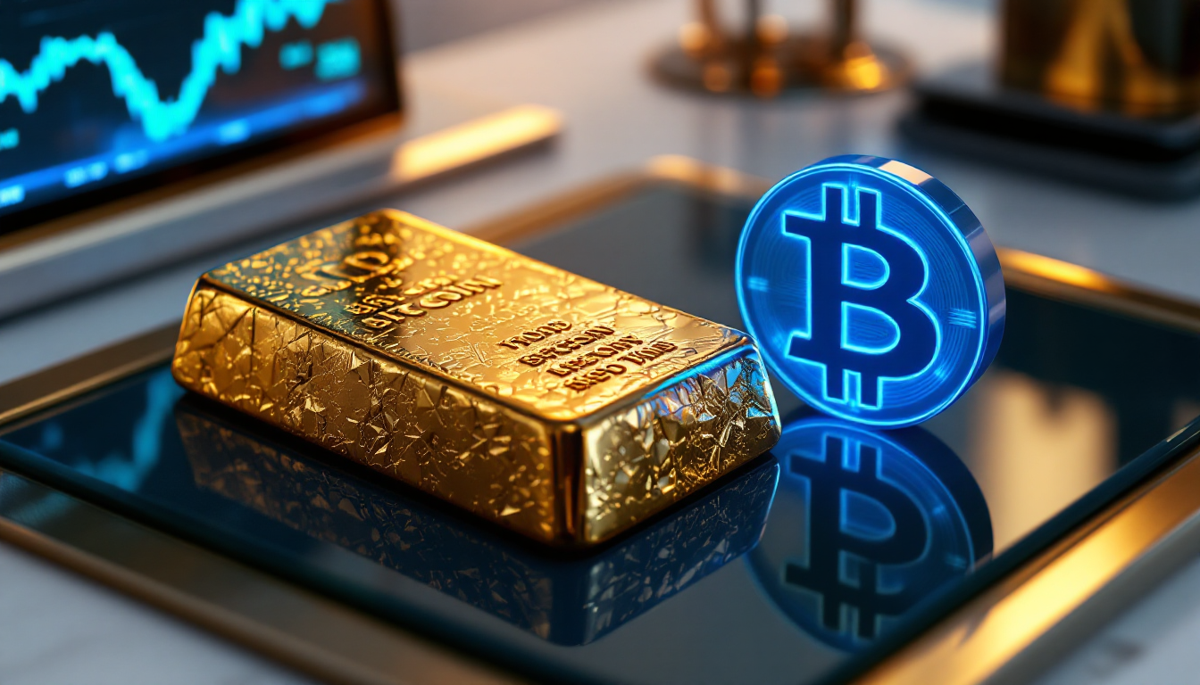 비트코인의 디지털 금 및 인플레이션 헤지 기능을 비교하는 금괴와 디지털 비트코인 심볼
