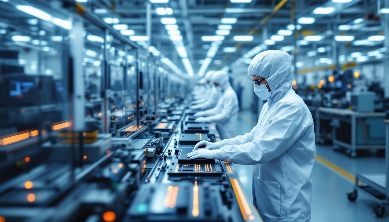 삼성전자의 대규모 DRAM 생산 능력을 보여주는 최첨단 반도체 공장 이미지