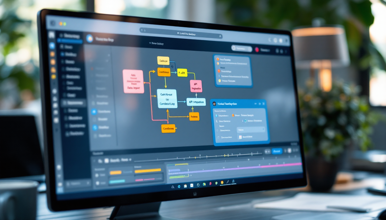 노코드 자동화 도구의 드래그 앤 드롭 워크플로우 빌더 화면 클로즈업