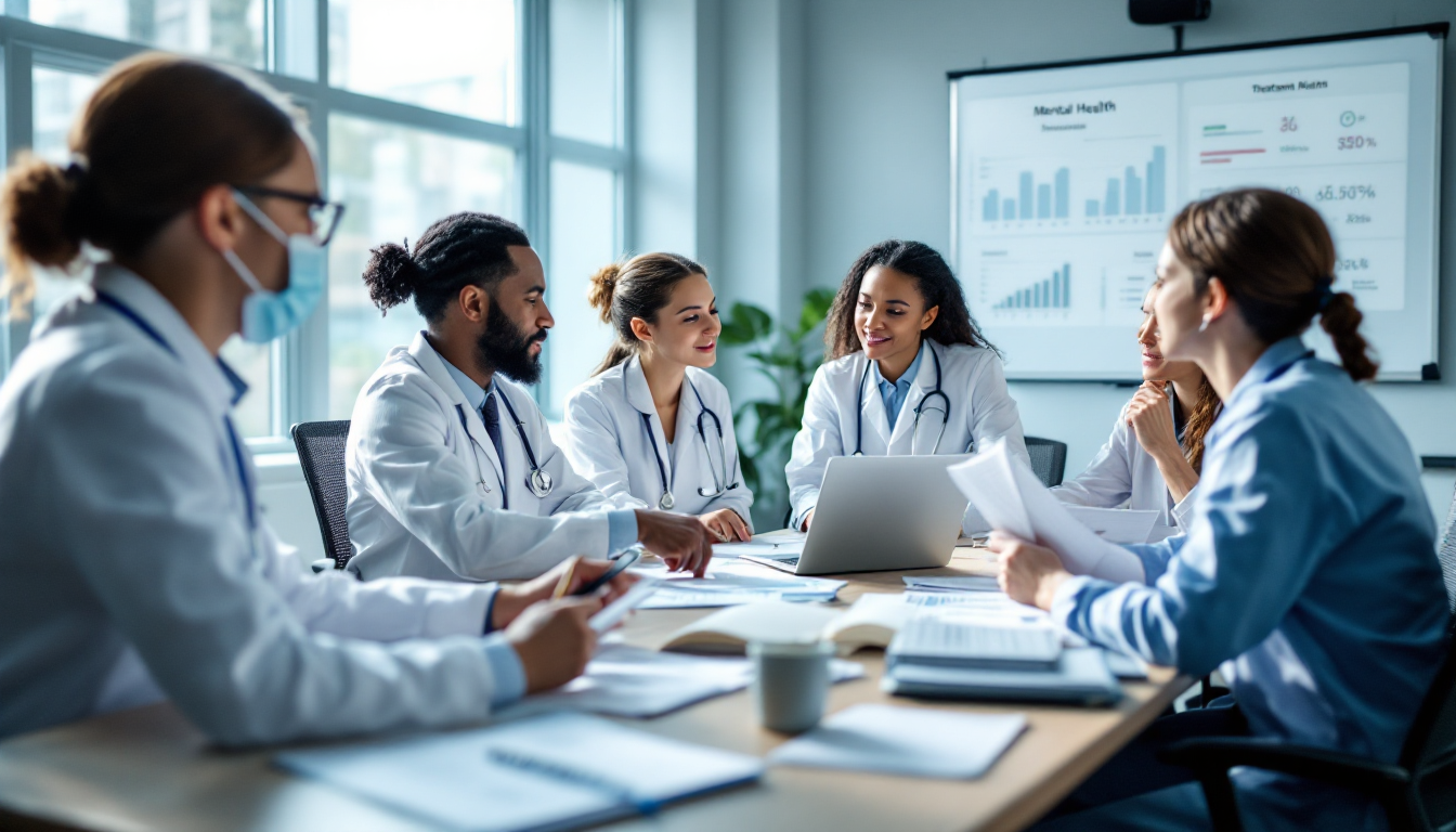 병원에서 다학제적 팀이 환자 치료 계획을 논의하는 모습