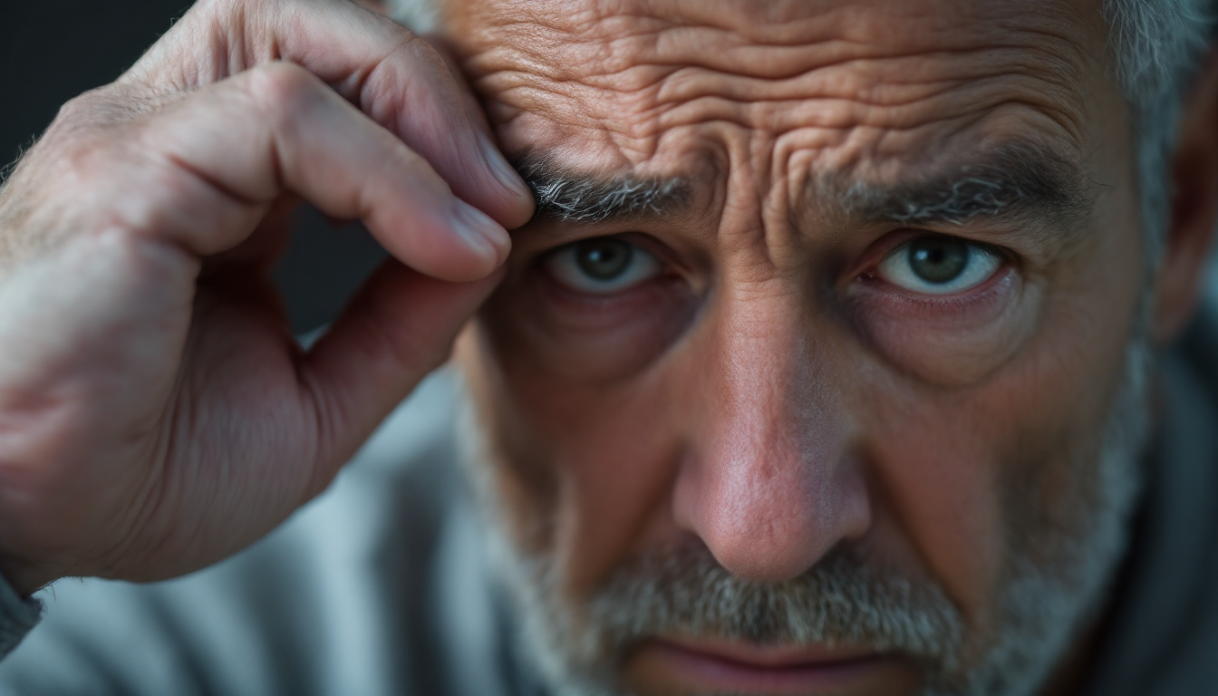 눈 떨림과 피로를 겪는 중년 남성의 실사 이미지