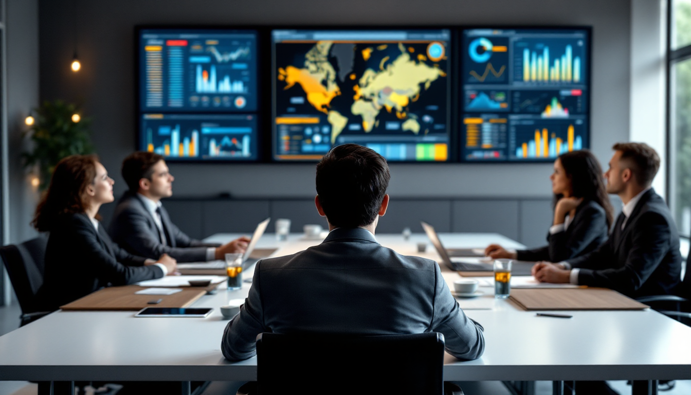 2026년 대기업 투자 리스크 선제 대응과 시나리오 플래닝 전략을 논의하는 경영진 회의 장면