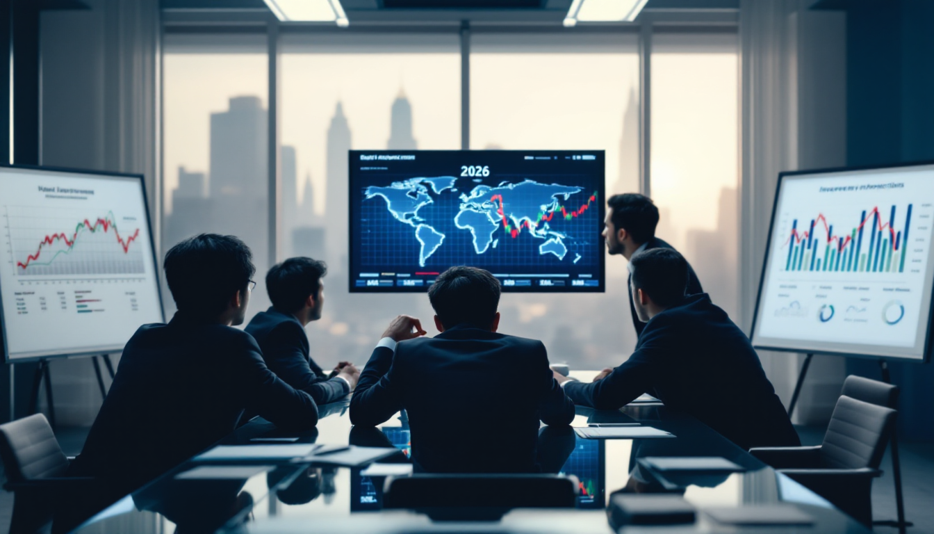 2026년 대기업 투자 불확실성을 표현하는 한국 대기업 경영진의 현대적 사무실 풍경