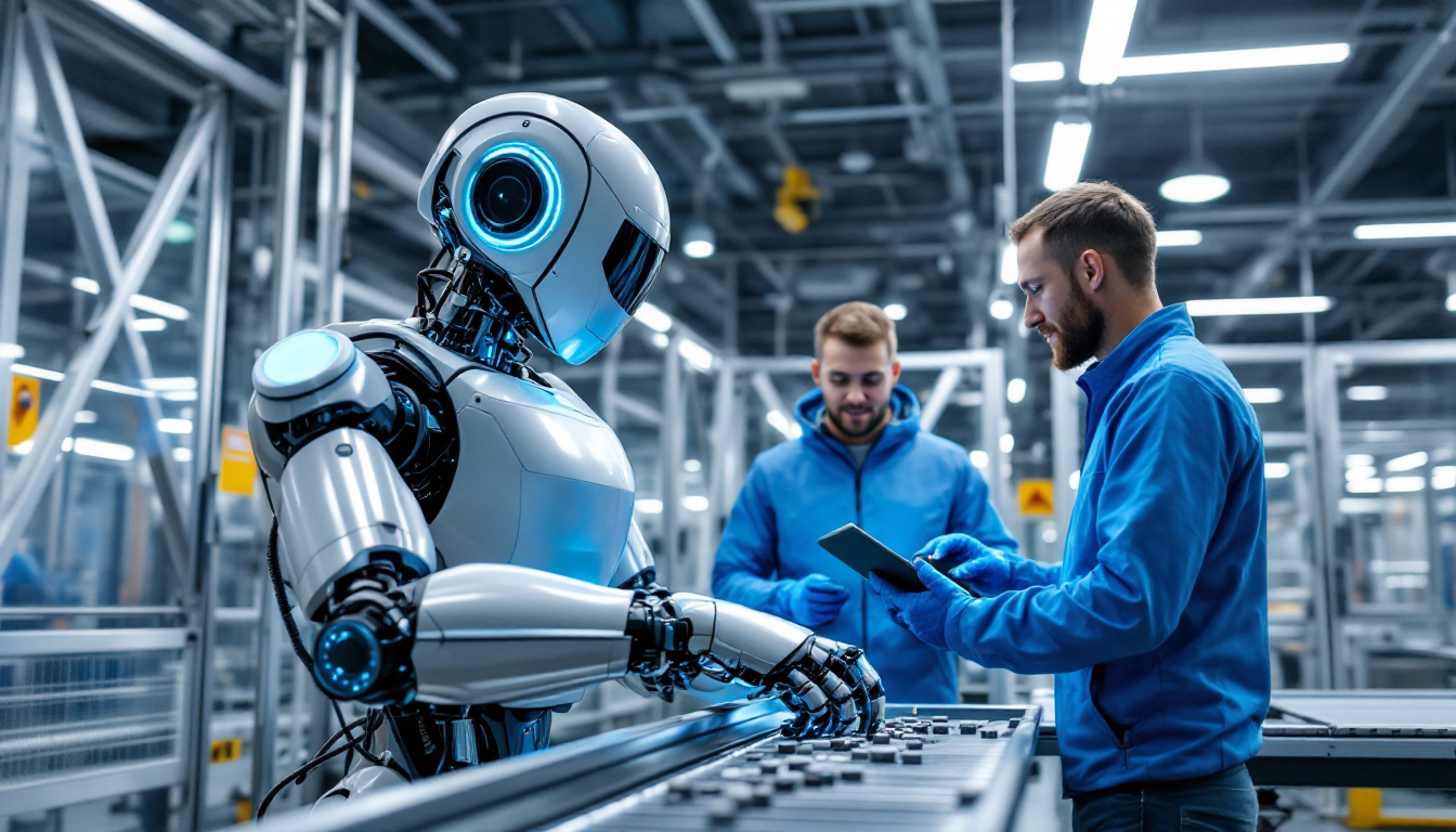 인간 작업자와 함께 안전하게 작업하는 협동 로봇 이미지