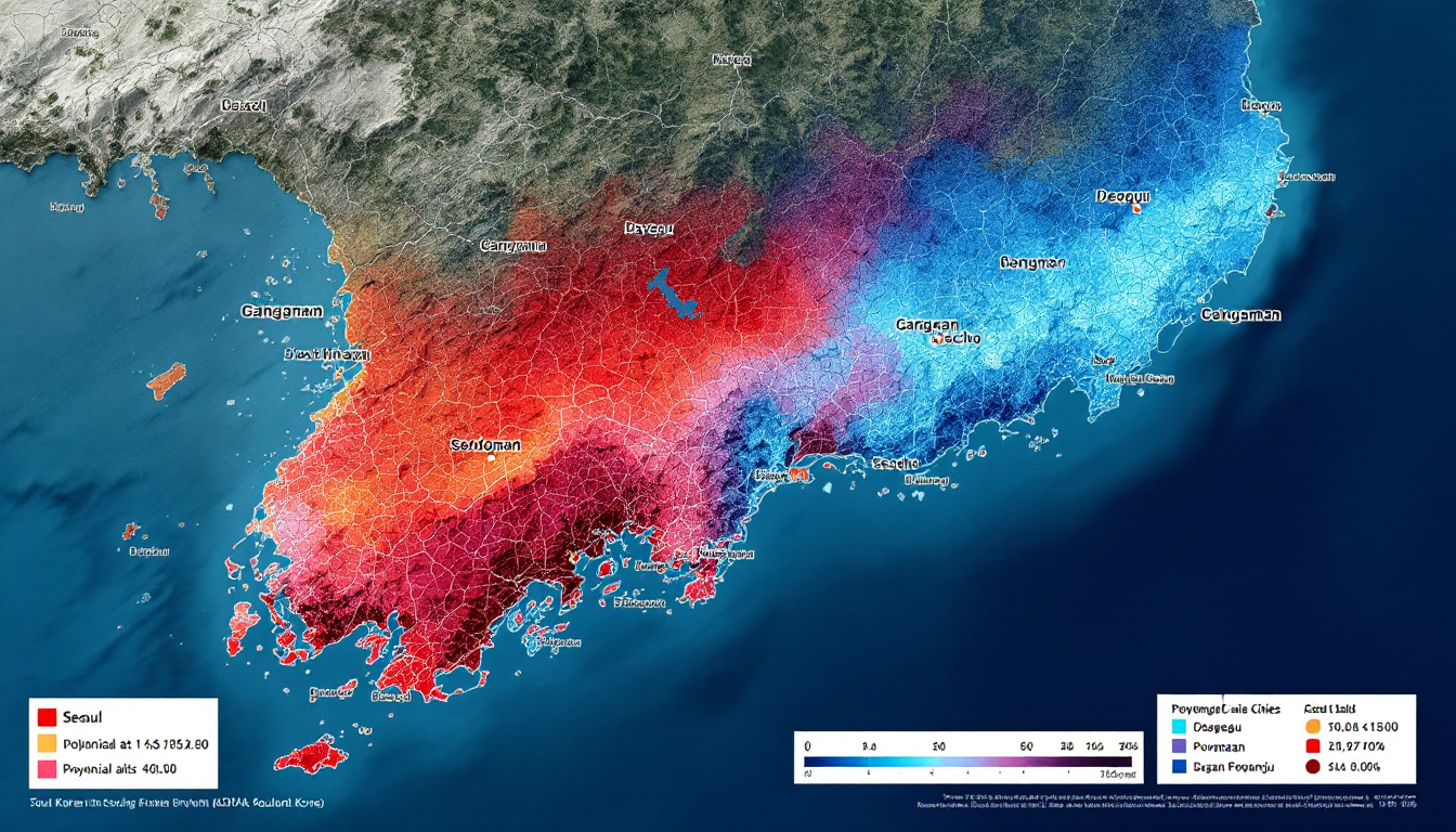 주요 지역별 주택 가격 양극화 현황을 보여주는 대한민국 지도