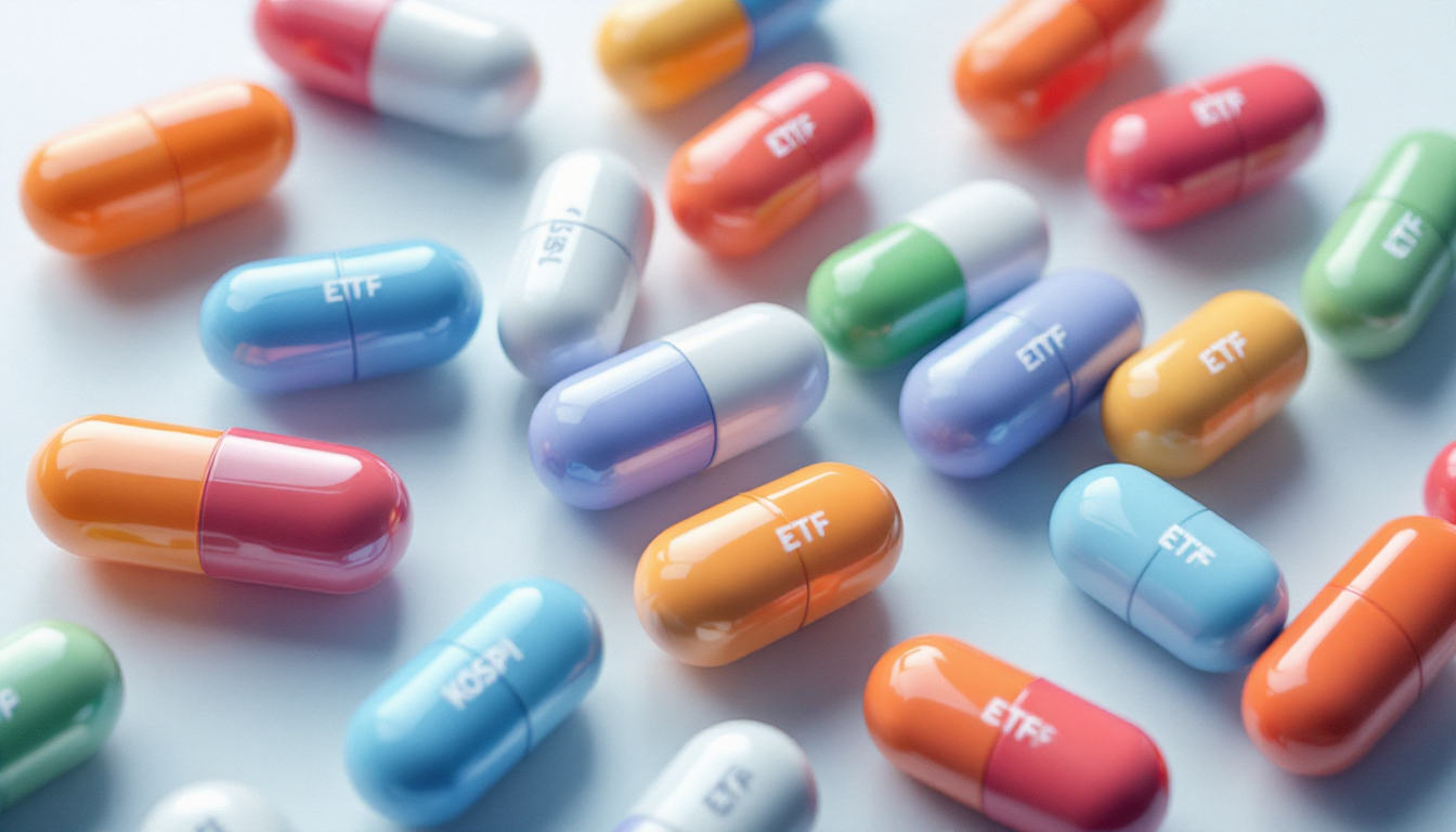 한국 코스닥 액티브 ETF의 다양한 유망 주식들이 구슬로 표현된 포트폴리오 이미지