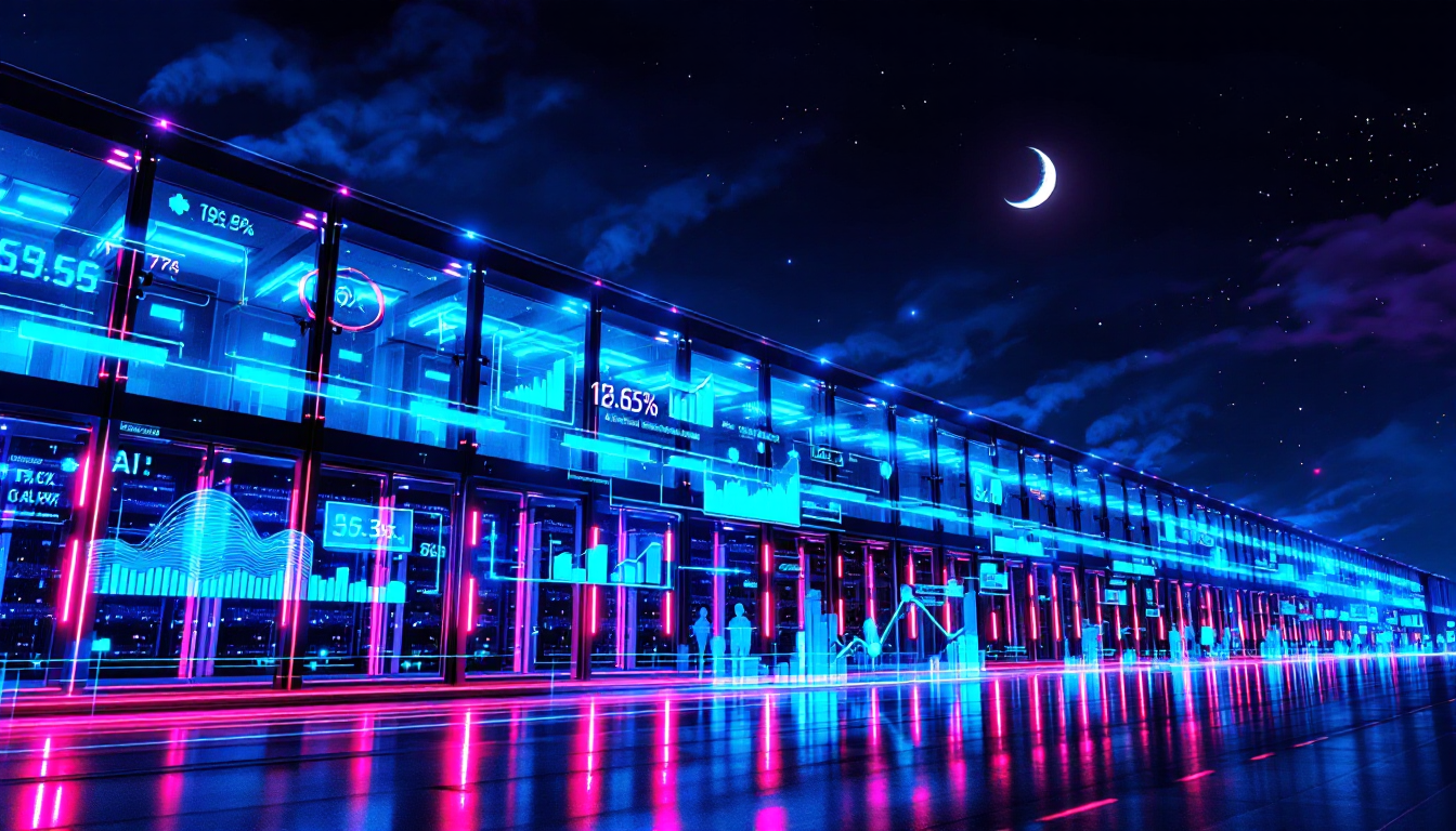 2026년 AI 데이터센터 전력 인프라 투자 증가를 나타내는 대형 데이터센터 야경.