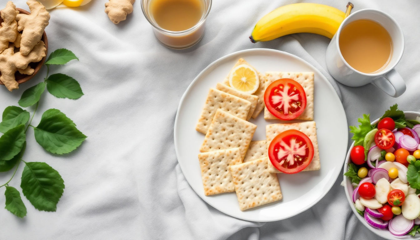 임신 초기 입덧 완화 하루 식단 예시를 시각적으로 표현한 이미지