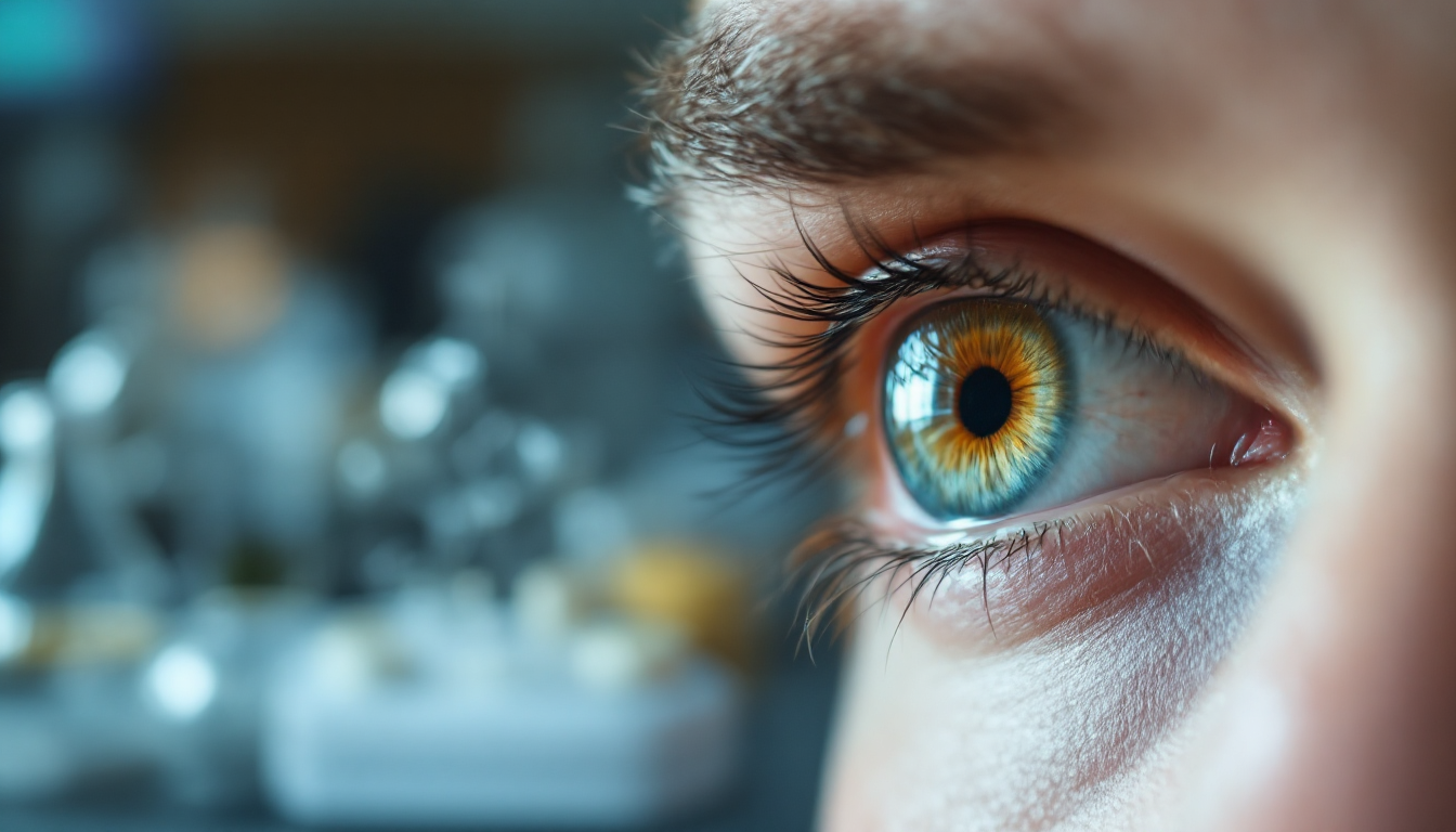 눈꺼풀 떨림 현상을 보여주는 클로즈업 이미지