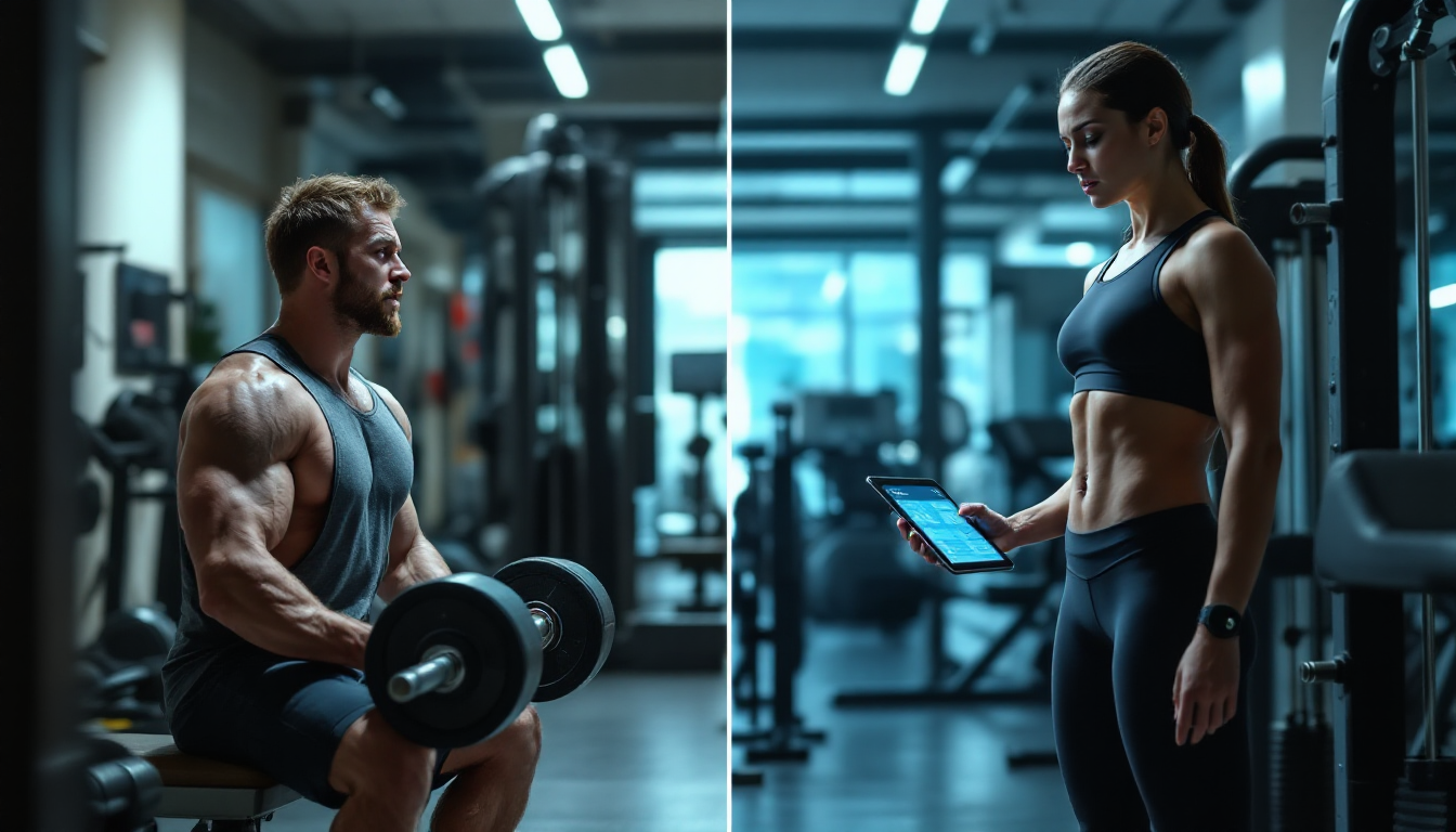 획일적인 운동 계획에 어려움을 겪는 사람과 개인 맞춤형 계획으로 성공하는 사람을 비교한 이미지