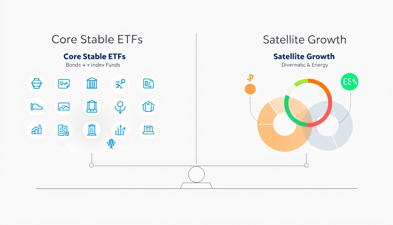 코어-위성 전략의 균형 잡힌 ETF 포트폴리오를 보여주는 이미지