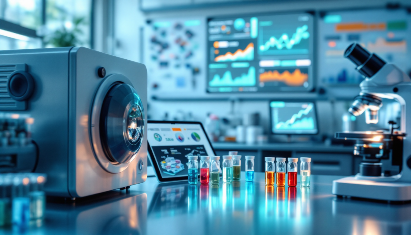 바이오 및 헬스케어 섹터 투자를 상징하는 제약 실험실 이미지