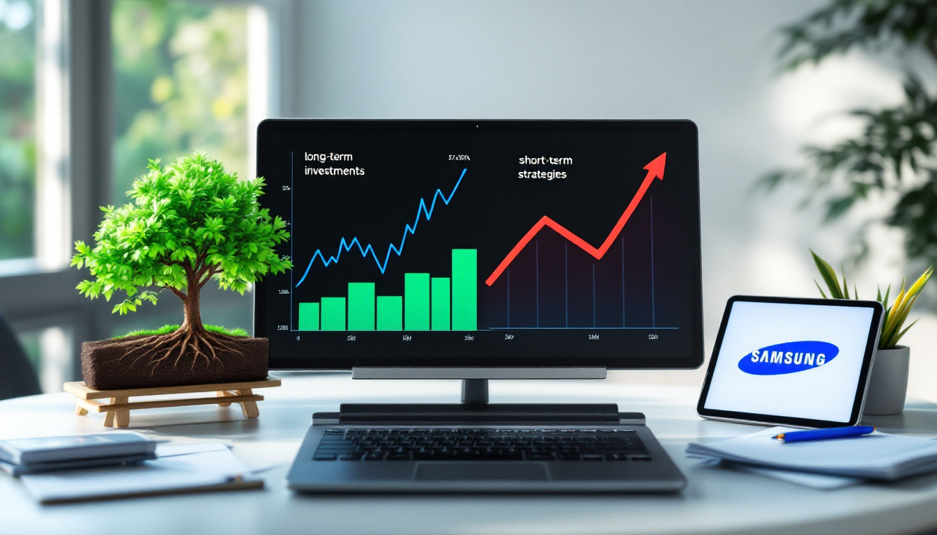삼성전자 장기 투자와 단기 투자 전략을 조합한 하이브리드 투자법을 상징하는 포트폴리오 이미지