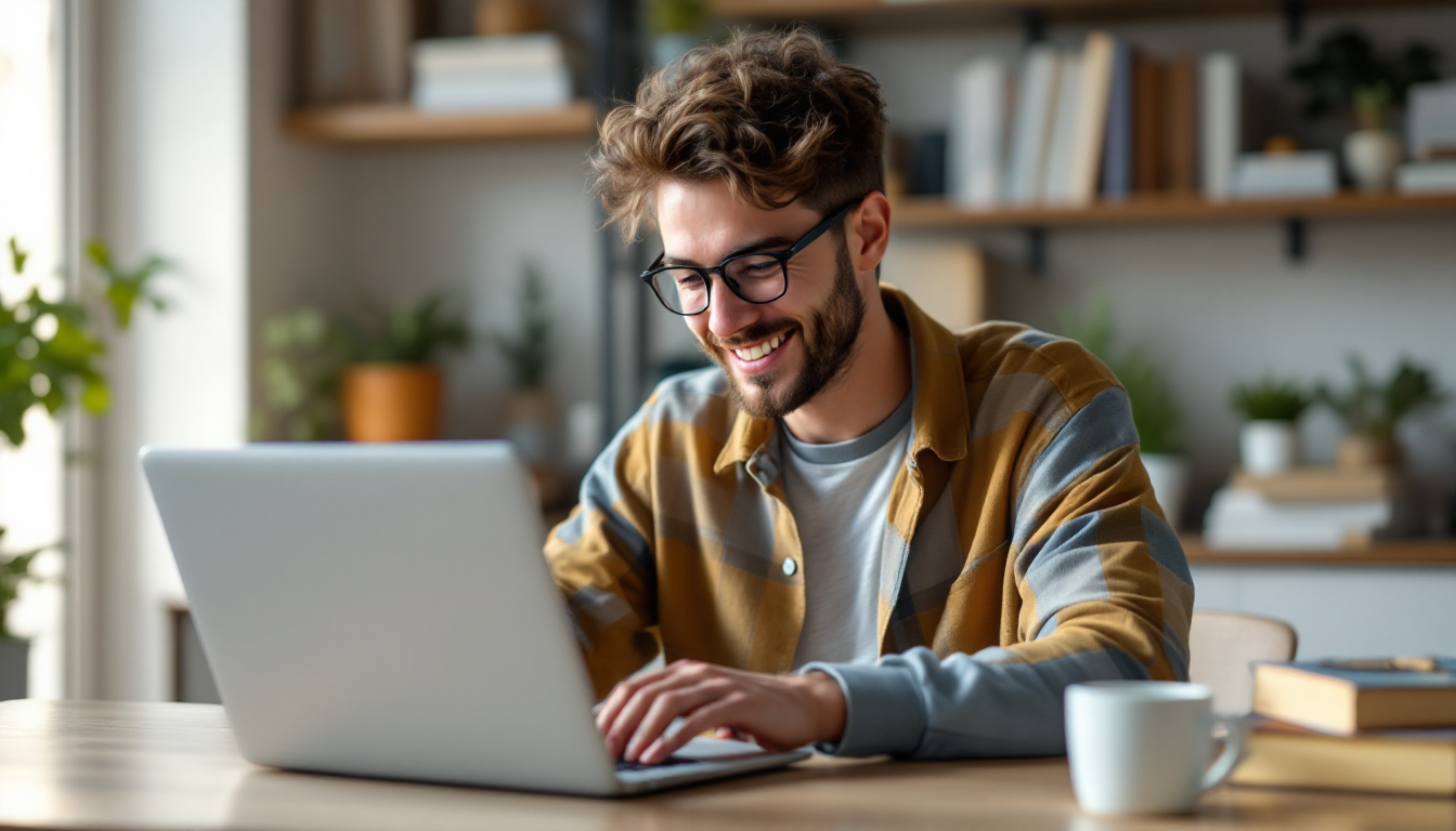 초보자가 2025년 현대적인 집무실에서 파이썬 코드를 보며 즐겁게 코딩하는 모습