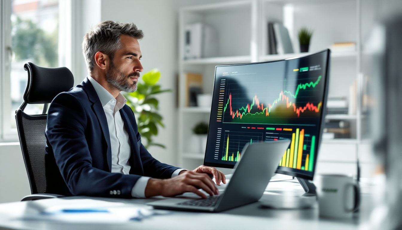 40대를 위한 성장과 안정성 투자 전략을 연구하는 투자자 모습