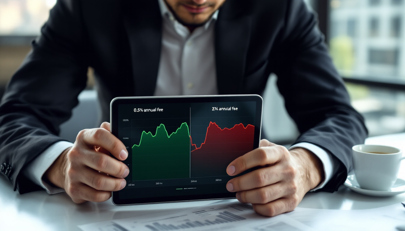 투자자가 장기 수익률에 미치는 운용보수 차이를 비교하는 모습