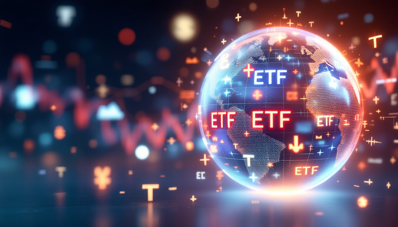 ETF 투자로 세계 시장을 분산 투자하는 글로벌 금융 기술 컨셉 이미지
