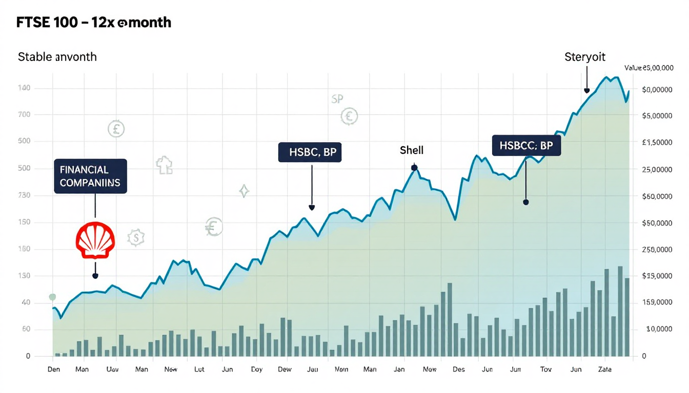 영국 금융 및 에너지 중심의 주식 시장 그래프 이미지