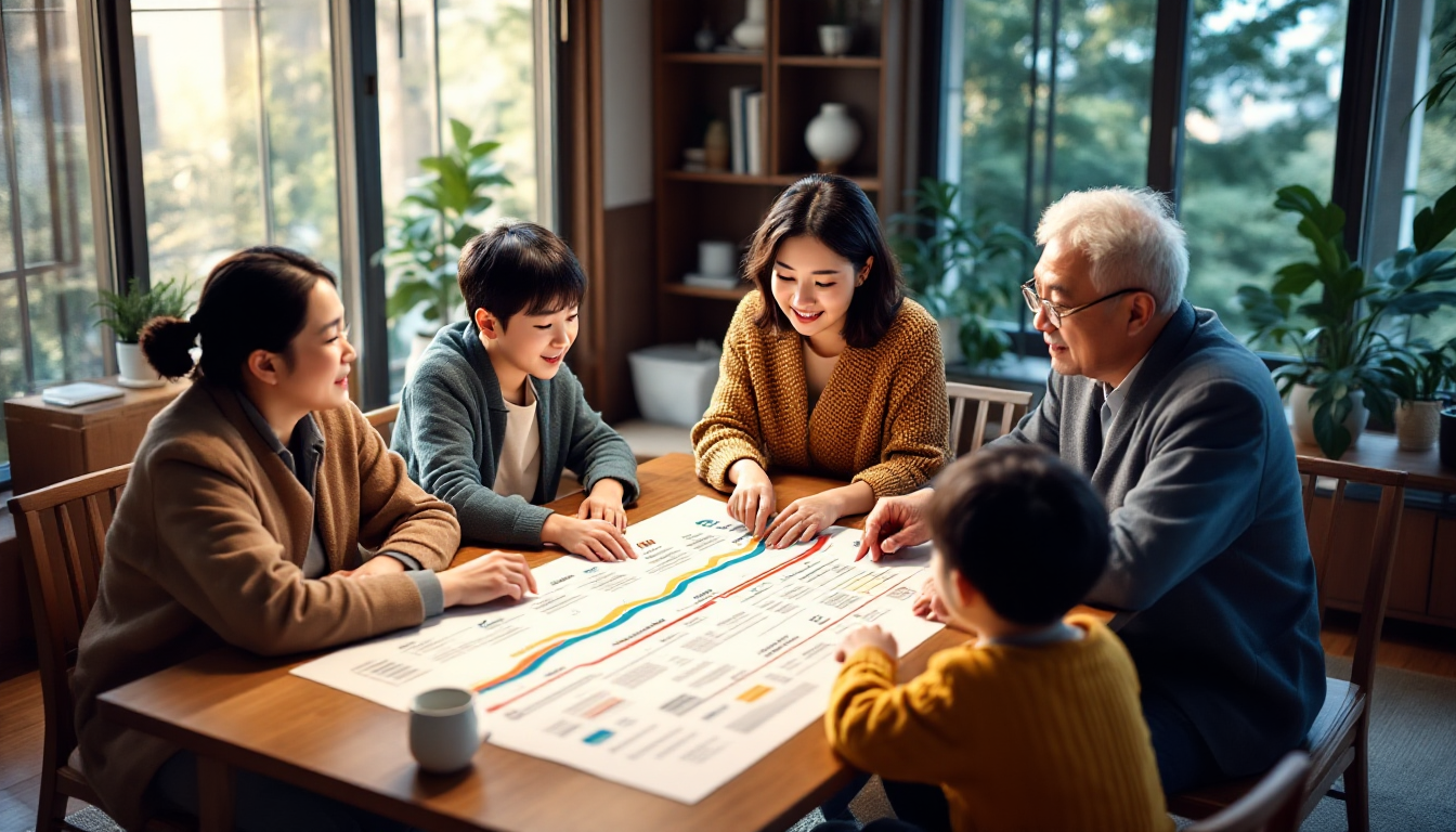 한국 부동산 정책 개선을 위한 단기 중기 장기 로드맵을 가족이 함께 논의하는 모습
