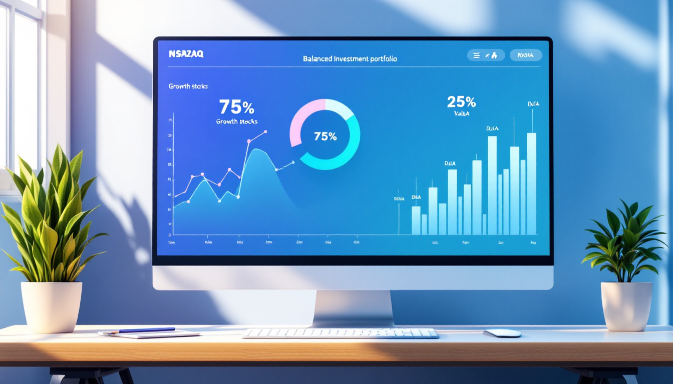 70-80% 성장주와 20-30% 가치주로 구성된 균형 잡힌 투자 포트폴리오 이미지