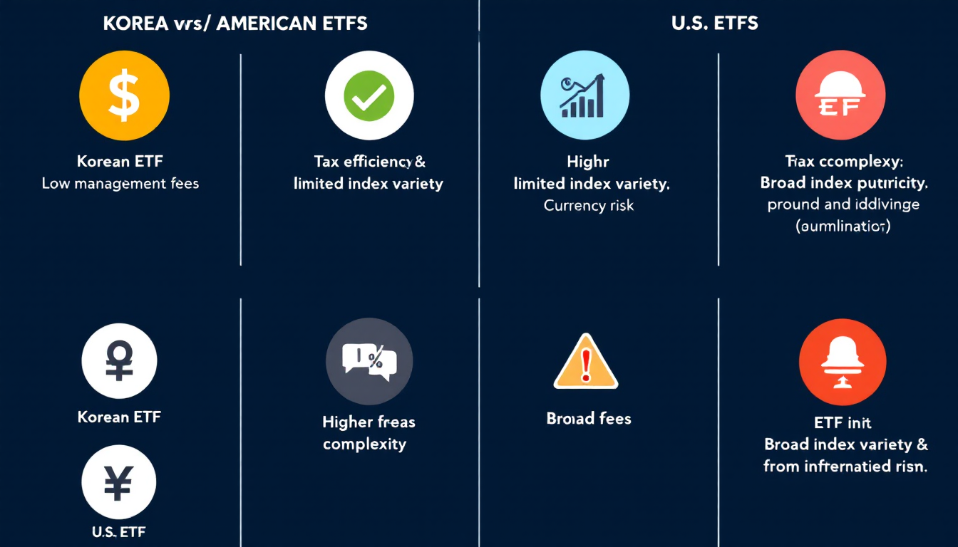 한국과 미국 ETF 시장의 특징과 차이를 시각적으로 비교한 이미지