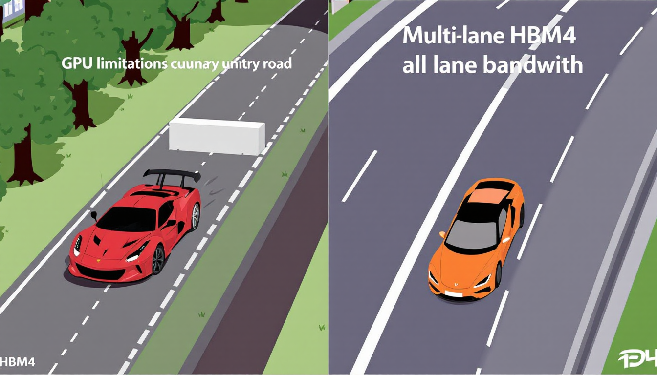 메모리 병목 현상과 HBM4 메모리 대역폭 확장의 대비 시각화