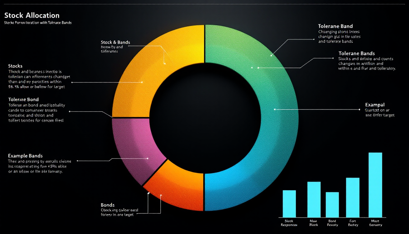 주식과 채권 비중이 허용 범위 내에서 변동하는 것을 보여주는 포트폴리오 비중 파이 차트