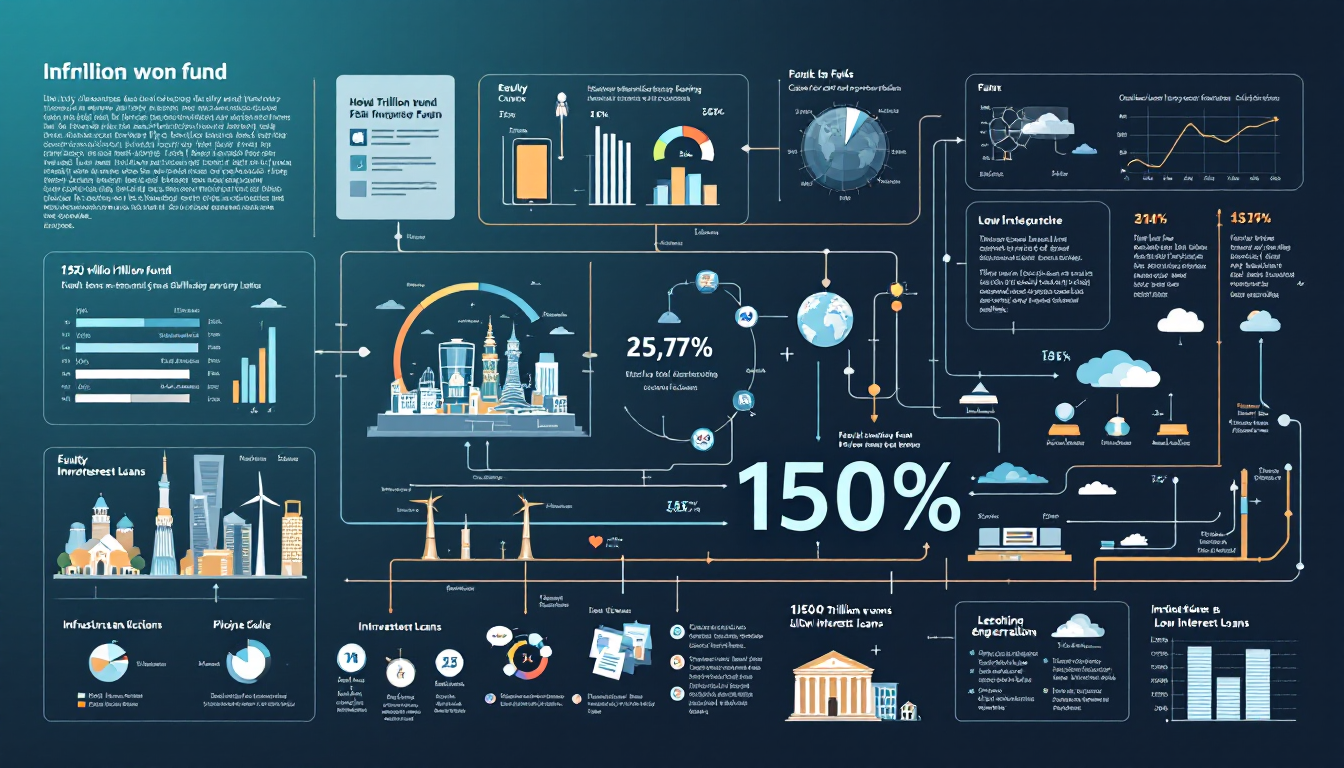 150조원 국민성장펀드의 공공‧민간 자금 구성과 투자 분배를 보여주는 인포그래픽