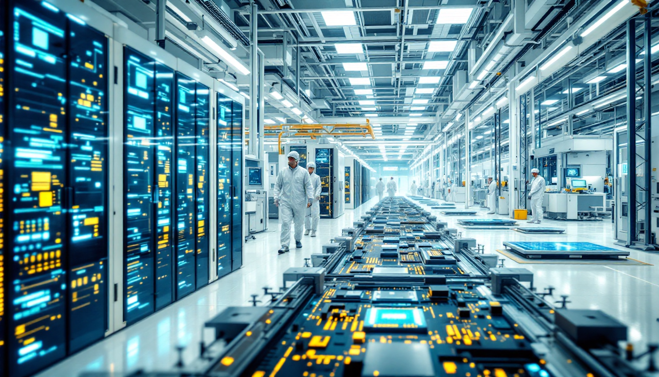삼성전자의 메모리 반도체 시장 지배력을 시각화한 반도체 제조 공장 이미지