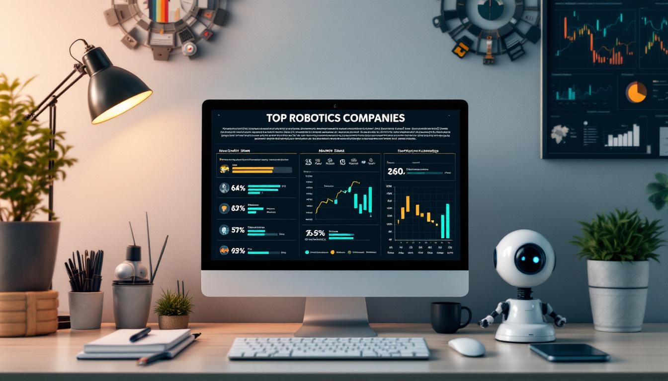 주요 로봇 기업들의 시장 점유율, 성장, 리스크 및 기술 경쟁력을 비교한 인포그래픽 차트 이미지