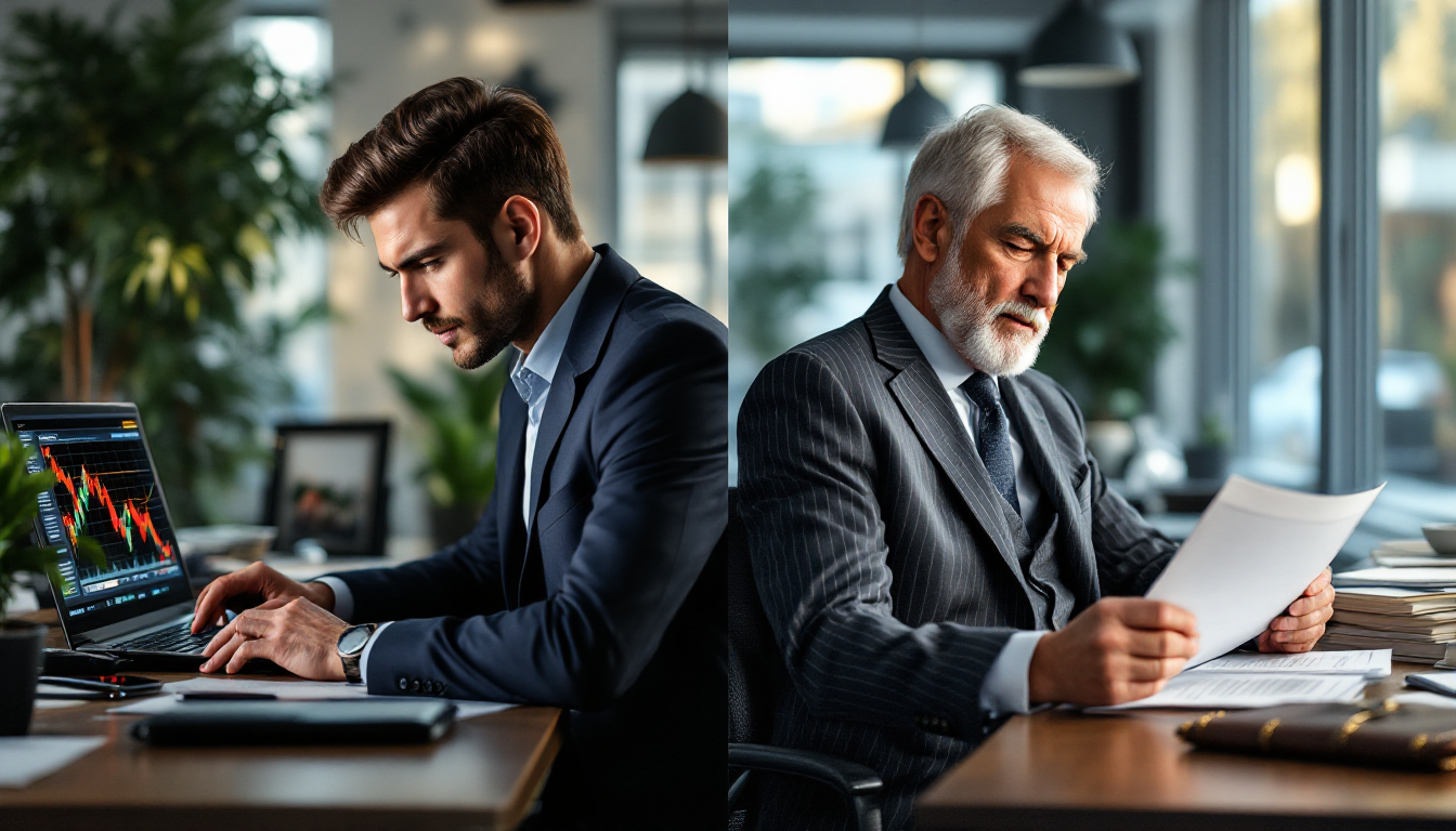 공격형 투자자와 방어형 투자자의 포트폴리오 비교를 보여주는 분할 화면